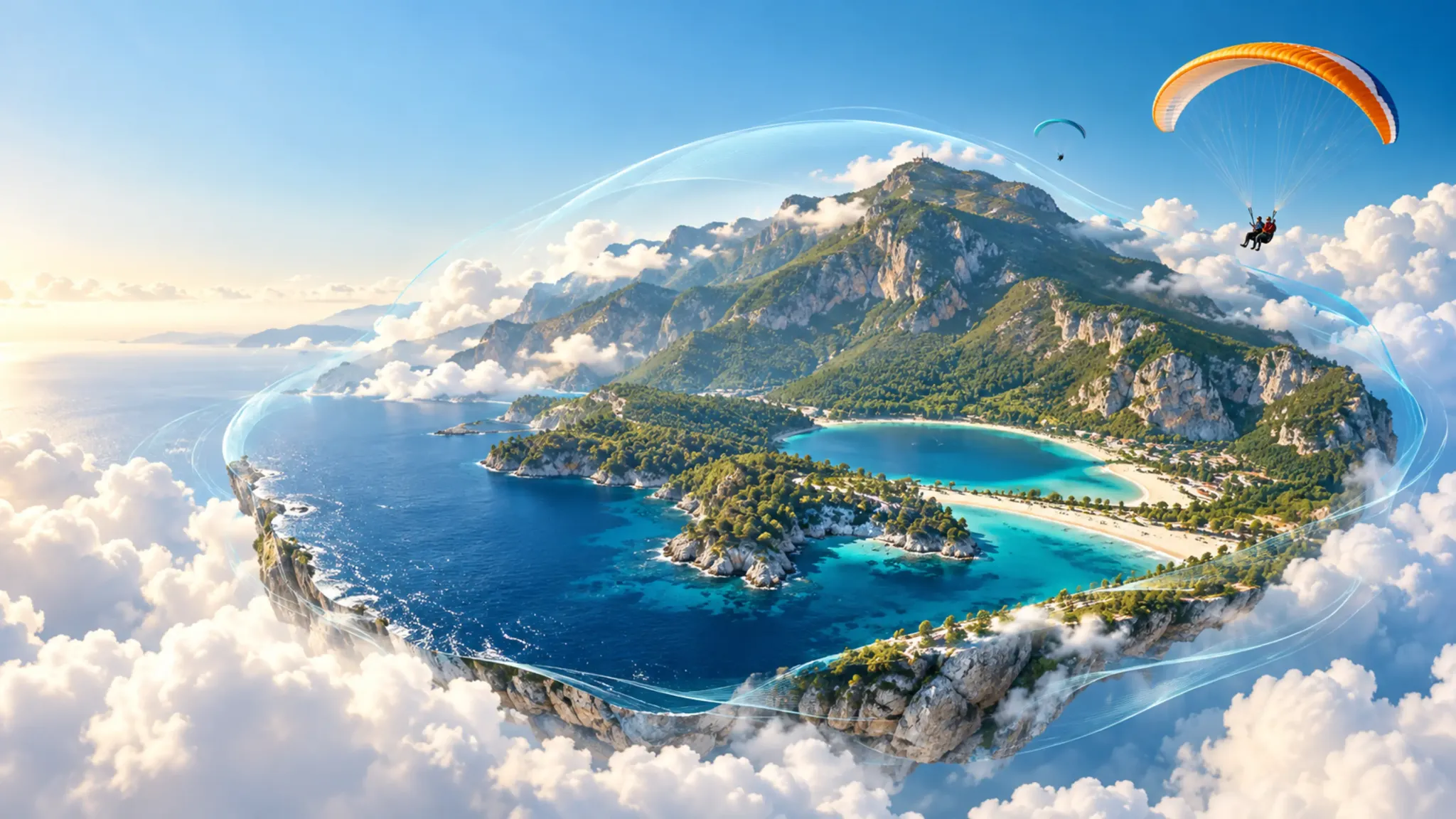 Ölüdeniz ve Babadağ atmosferinden esinlenen, yamaç paraşütlü dijital manzara